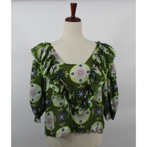Innika Choo Floral Ruffle Green Blouse - Picture 11 of 14